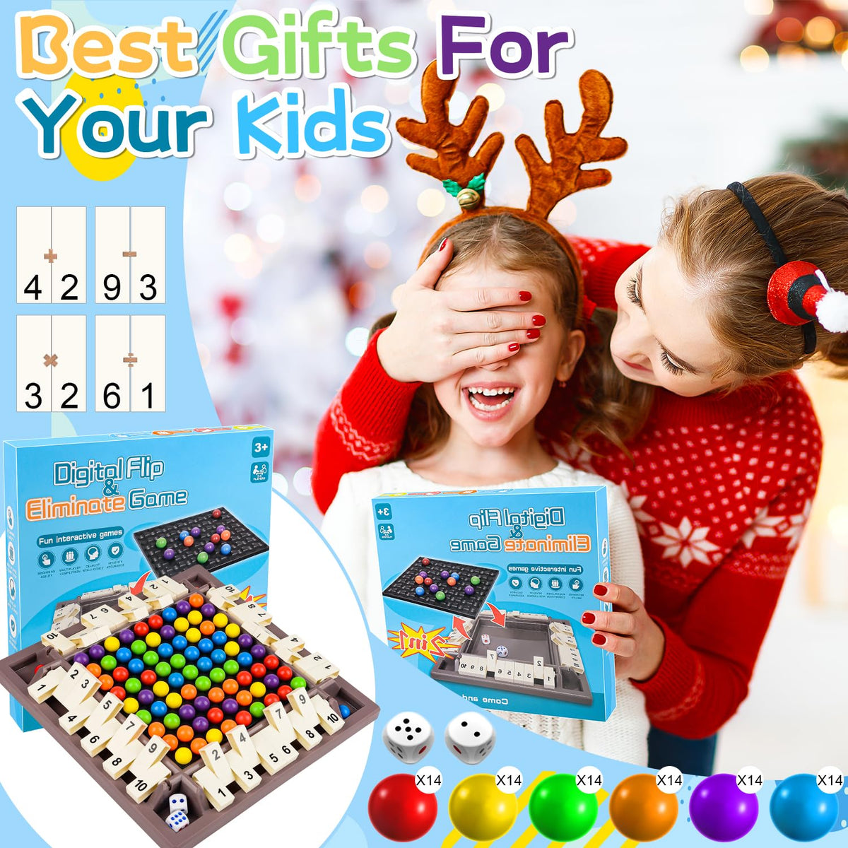 Yizemay 2-in-1 board game “Shut The Box” and rainbow beads game