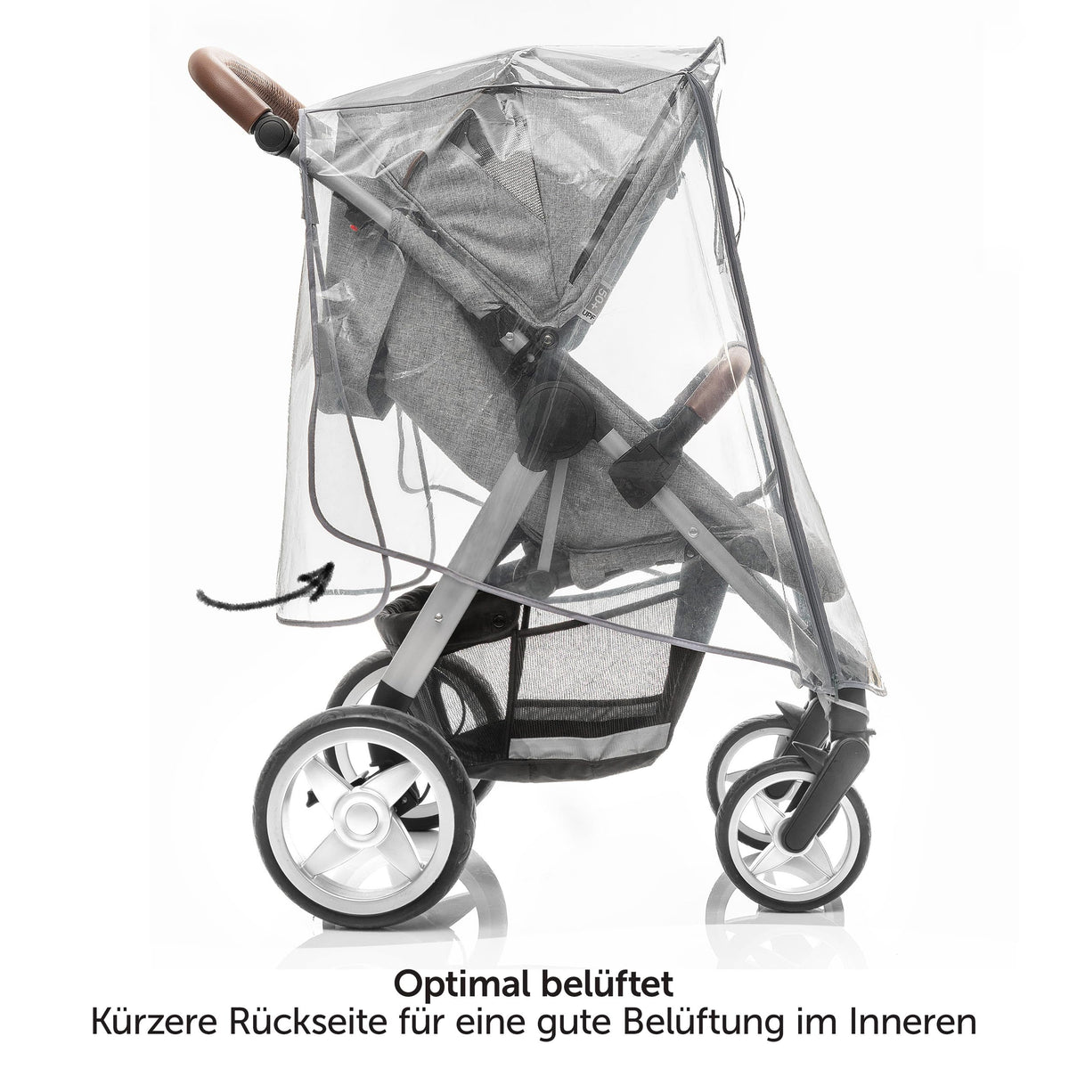 Zamboo universal rain cover for stroller and pushchair, with an opening window and zipper, transparent