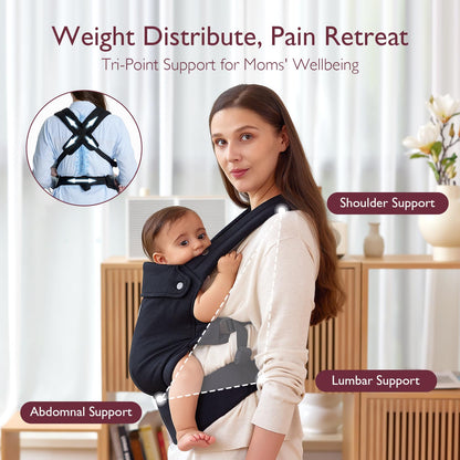 Momcozy ergonomic baby carrier – black, cotton, 3-in-1 design (7–20 kg)