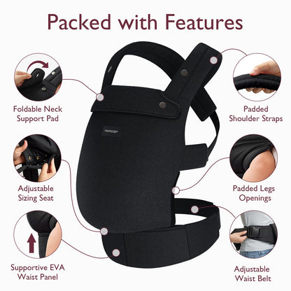 Momcozy ergonomic baby carrier – black, cotton, 3-in-1 design (7–20 kg)