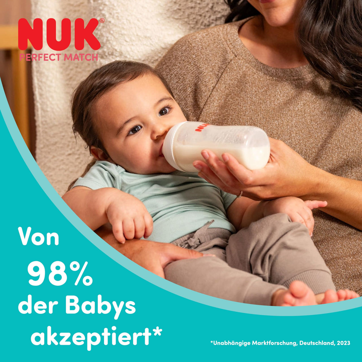 NUK Perfect Match lutipudel 3+ kuud 260 ml Temperature Control, 3 tk, jõehobu