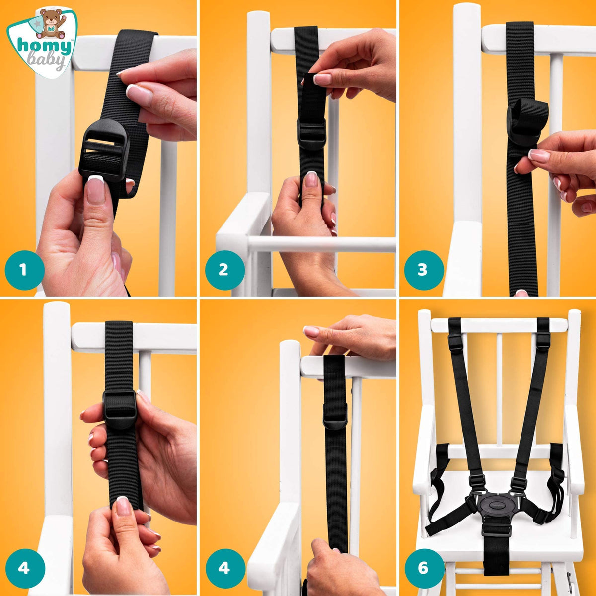 HOMYBABY® universal 5-point safety harness for high chair, black