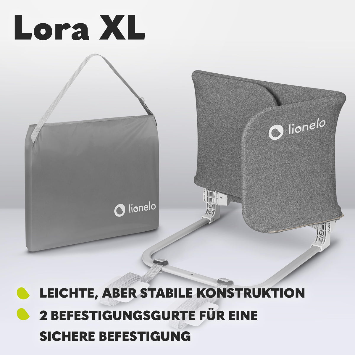 Lionelo Lora XL voodipiire vanemate voodile 150 cm, hall (18 kuud kuni 5 aastat)