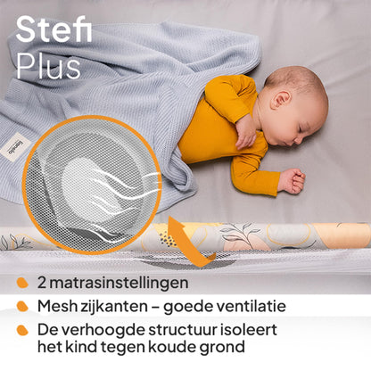Lionelo Stefi Plus kokkupandav reisivoodi ja mänguaedik madratsiga, hall/lillemuster
