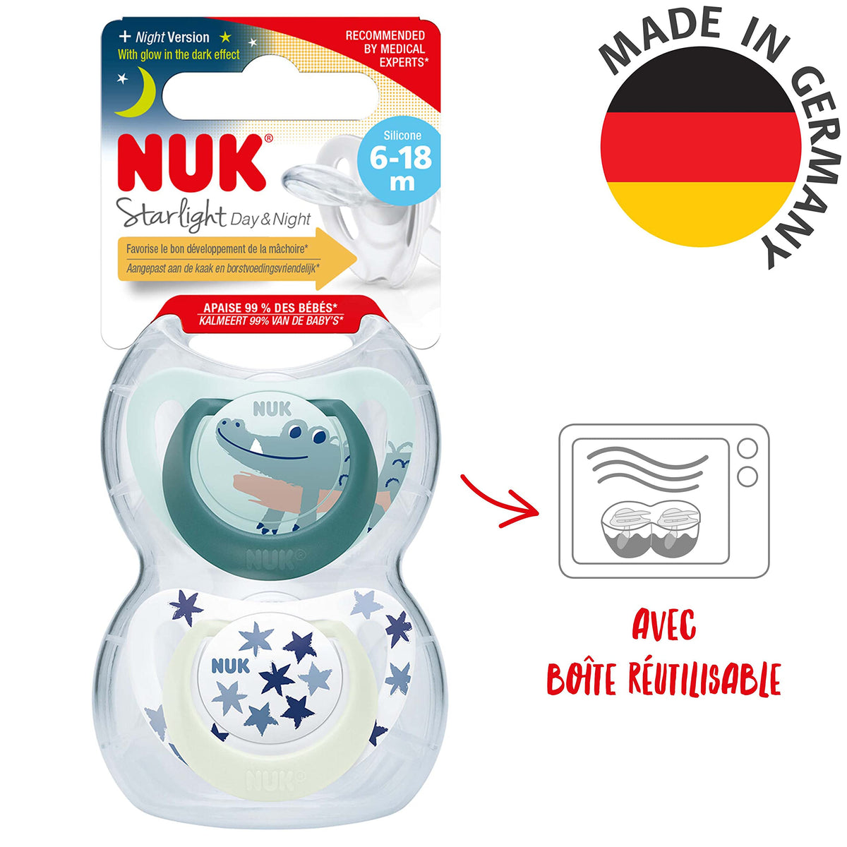 NUK Star Night & Day lutt 18-36 kuud, helendav, BPA-vaba silikoon, 2 tk