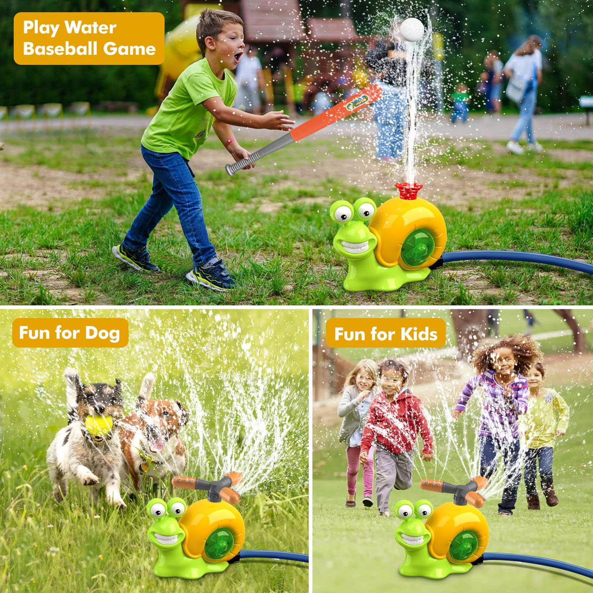 ROUSKY 2-in-1 kids water play and baseball set with caterpillar sprinkler