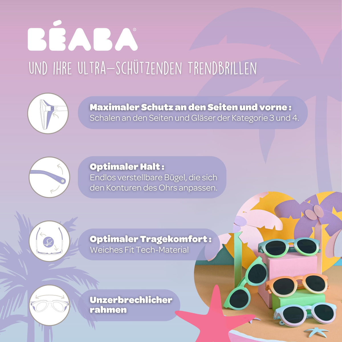Béaba beebipäikeseprillid 0-9 kuud Glee Collection, lilla, CAT 4