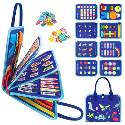 Montessori felt Busy Board sensory suitcase, 7 panels, for children 1–7 years, blue