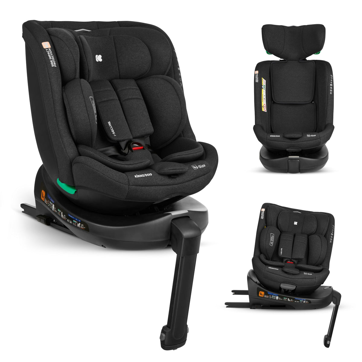 KikkaBoo i-SECURE 360° pöörlev i-Size turvatool 40–150 cm, must