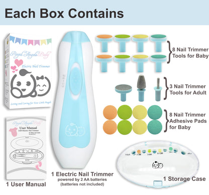 Royal Angels electric baby nail file, 21-piece set with LED light, 13 extra pads, turquoise