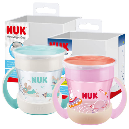 NUK Mini Magic Cup Night drinking cup 160 ml (2 pcs) – pink/green, glows in the dark