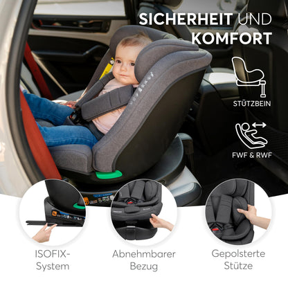 KikkaBoo i-SECURE 360° rotating car seat 0–36 kg / 40–150 cm, dark grey