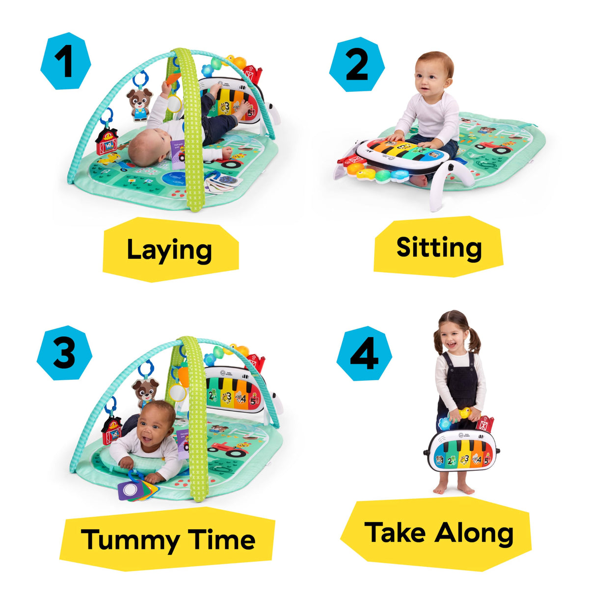 Baby Einstein Kickin Tunes Farm Explorers 4-ühes mängumatt klaveriga, roheline
