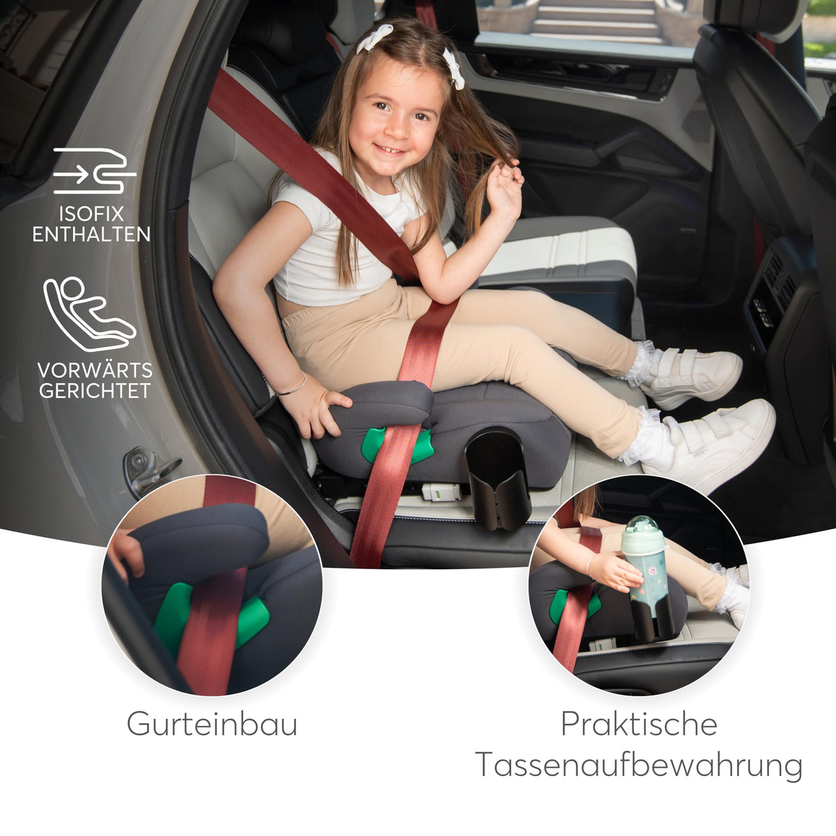 Kikka Boo i-Pop turvatooli istmekõrgendus, i-Size, ISOFIX, 22–36 kg, roheline