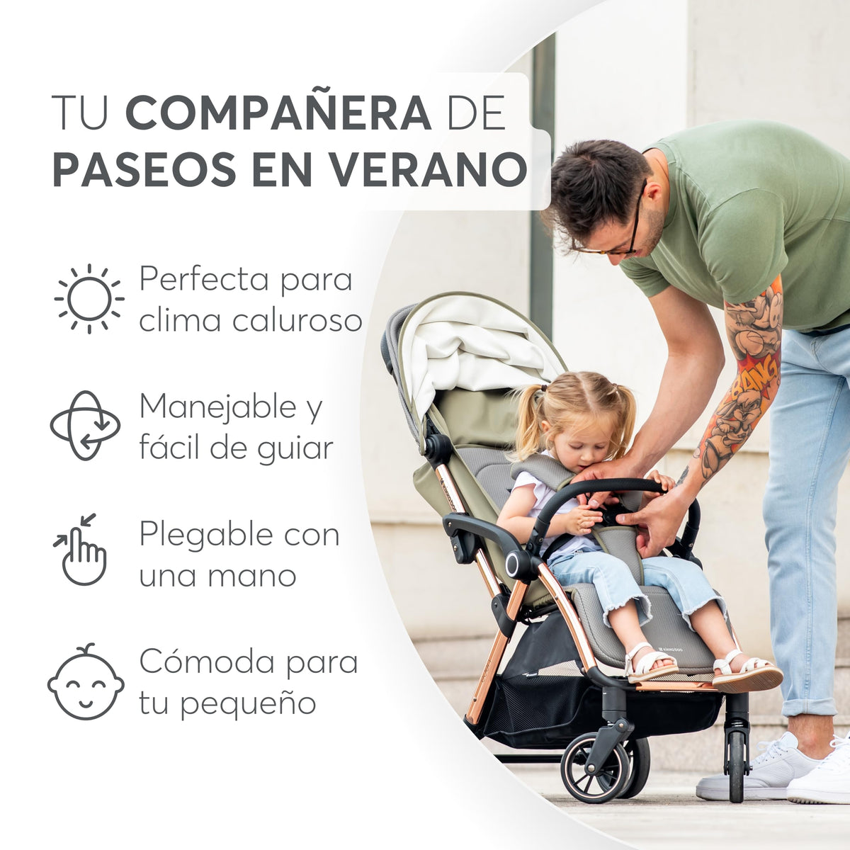 KikkaBoo EDEN lightweight stroller with automatic folding, beige, up to 22 kg