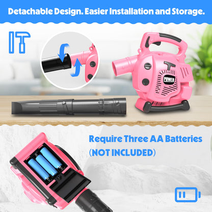 Toy Choi's children's garden tool set with pink leaf blower and accessories