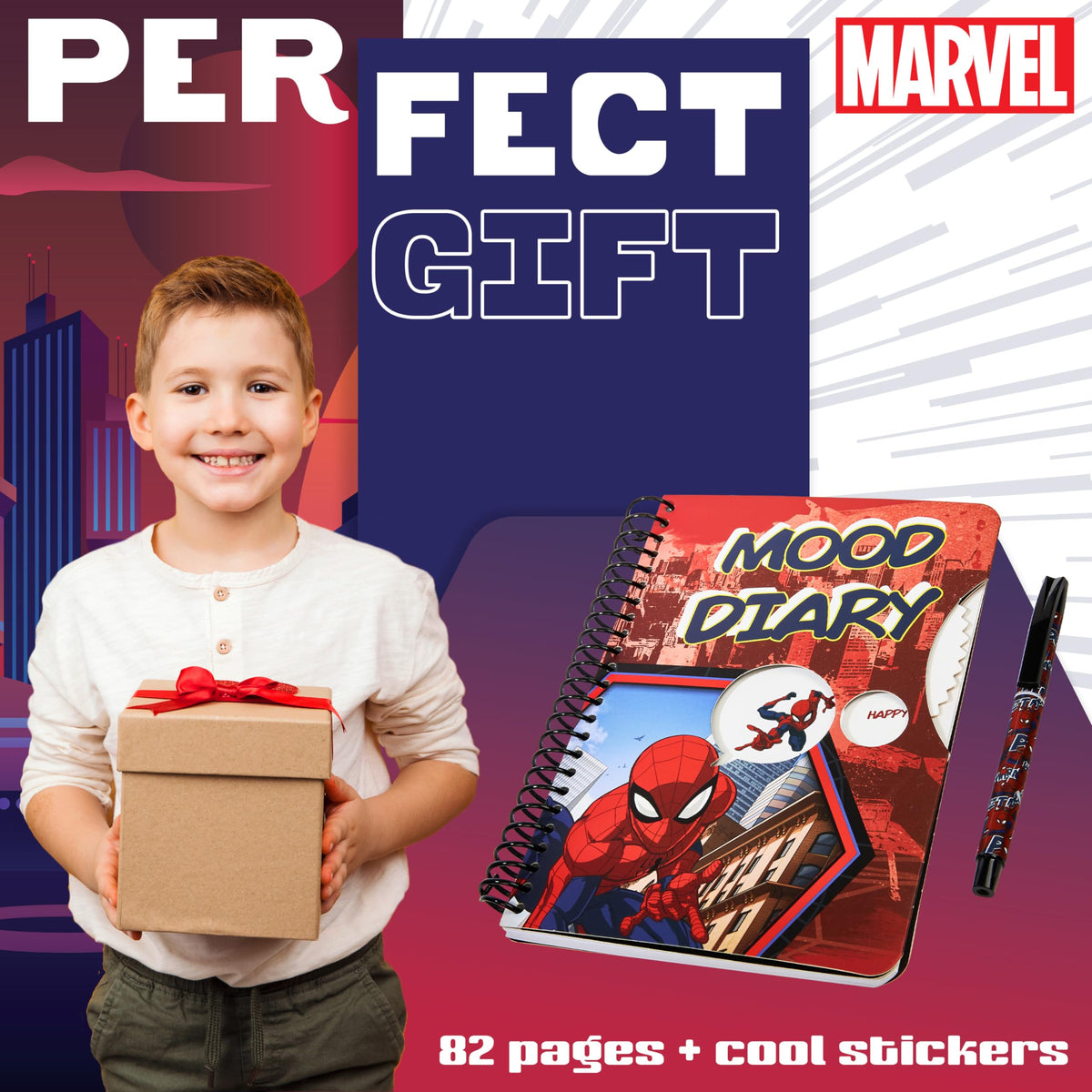 Marvel Spiderman emotion diary with stickers, 82 pages