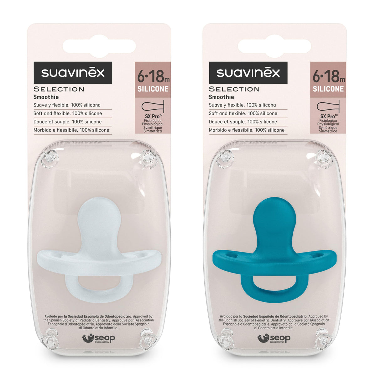 Suavinex Smoothie SX Pro ortodontiline silikoonlutt, 6–18 kuud, sinine 2tk