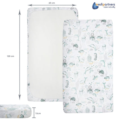 Medi Partners crib sheet, 60 × 120 cm, 100% cotton, Ocean