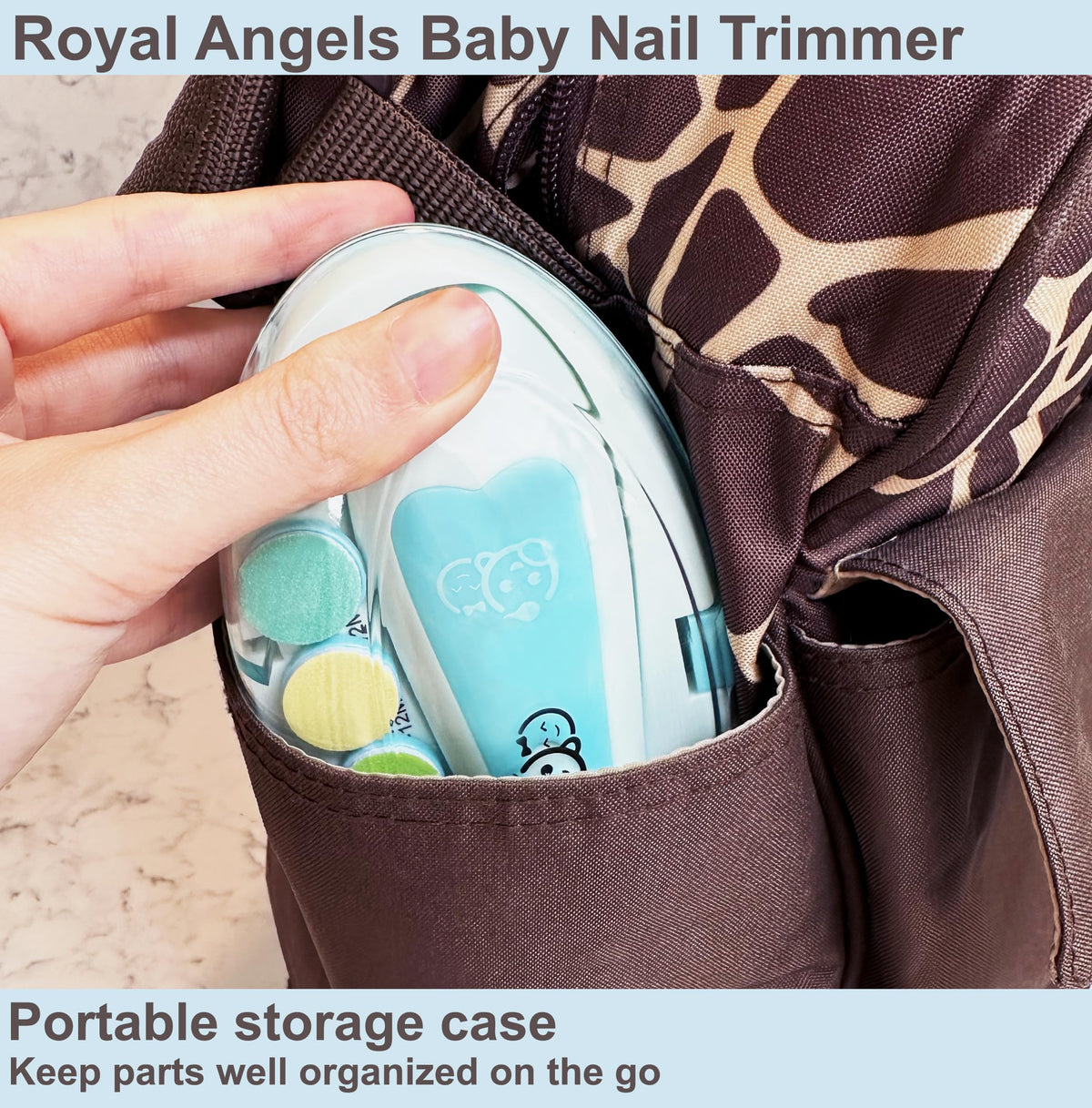 Royal Angels electric baby nail file, 21-piece set with LED light, 13 extra pads, turquoise