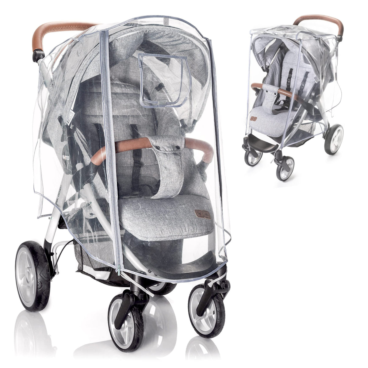 Zamboo universal rain cover for stroller and pushchair, with an opening window and zipper, transparent