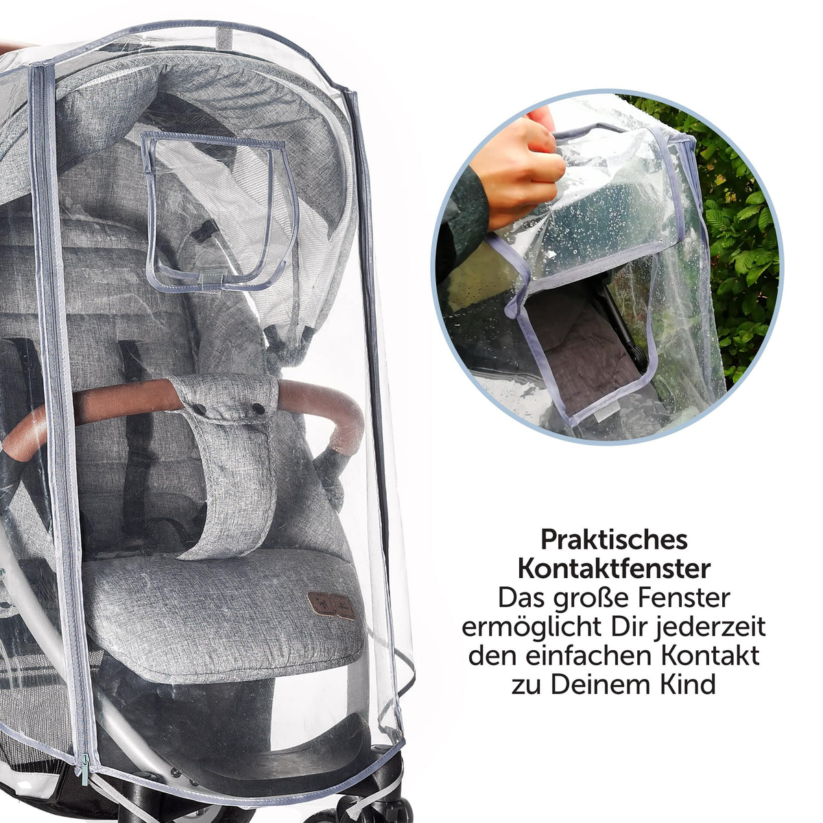 Zamboo universal rain cover for stroller and pushchair, with an opening window and zipper, transparent