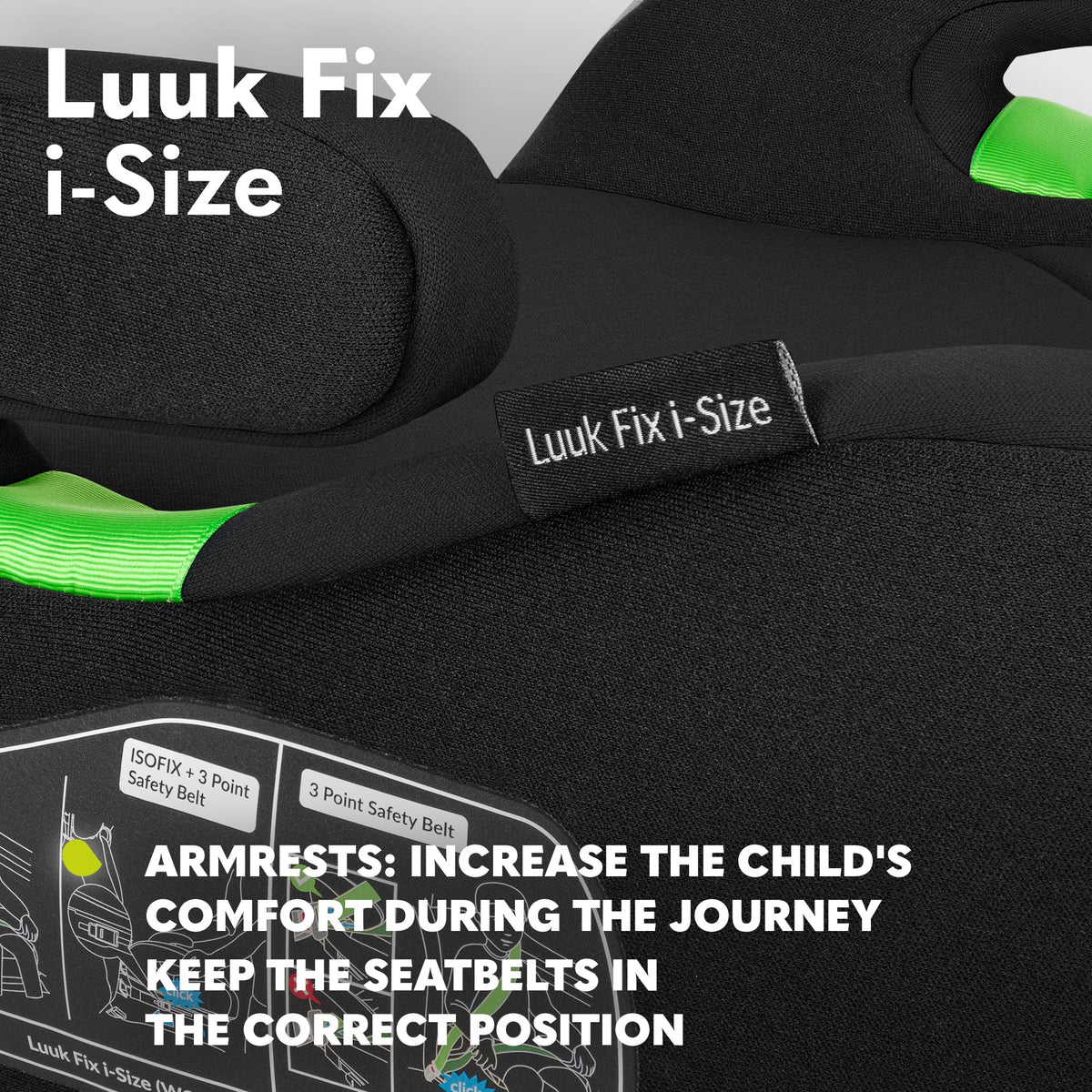 Lionelo Luuk FIX I-Size turvaiste ISOFIX 22–36 kg / 125–150 cm, must karbon