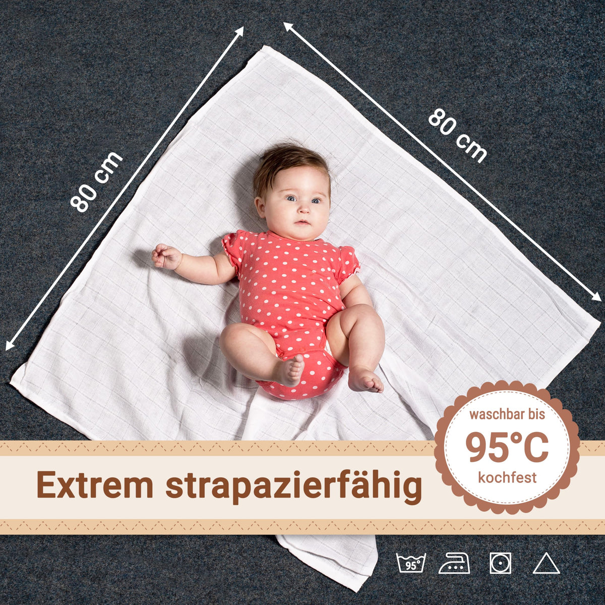 ZOLLNER musliinlapid 10 tk, 80 x 80 cm, valge