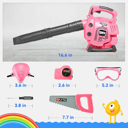 Toy Choi's children's garden tool set with pink leaf blower and accessories