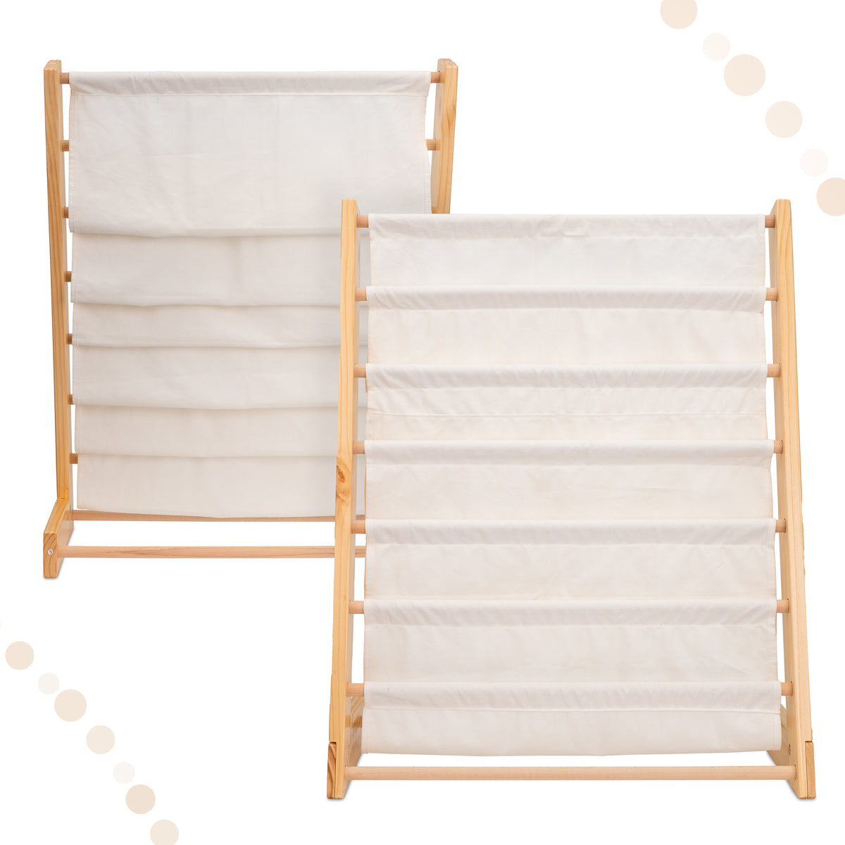 Laste raamaturiiul kangast taskutega 76,5 cm - 6 taskut, puit + puuvill