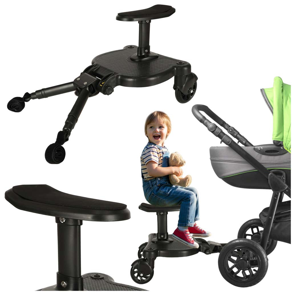 Universaalne jalutuskäru lisalaud istmega, kuni 25 kg, must